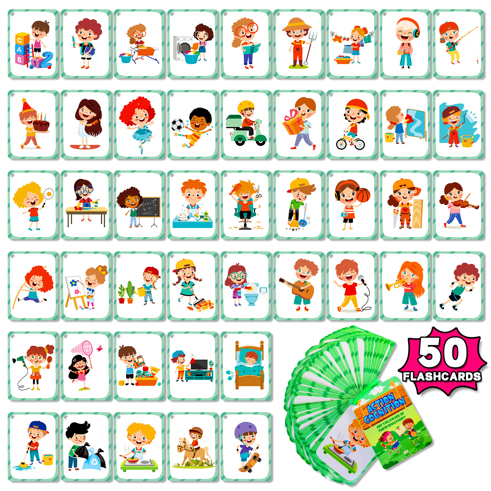 Educational Flash Card - 50Pcs/Set Cognition Learning Card Funny Memory
