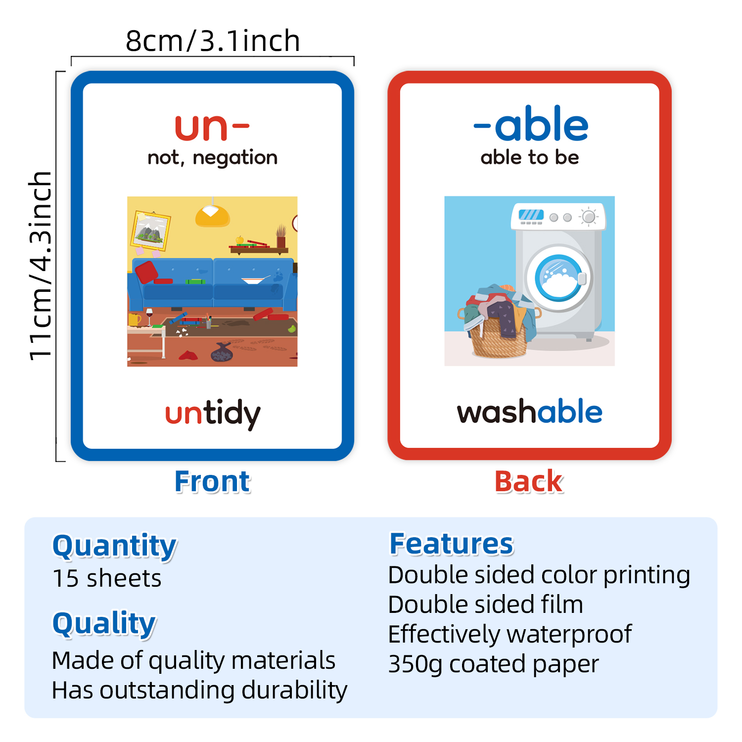 15pcs Double-Sided Prefixes an - Educational Flash Card のレビューと価格