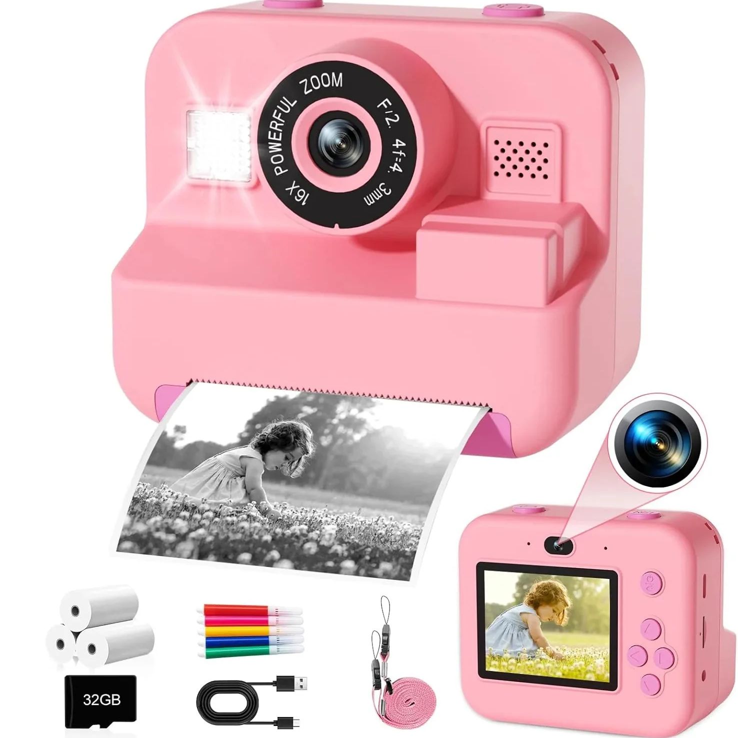 newInstant Print Camera With 3 - Kids Toys Top View のレビューと価格