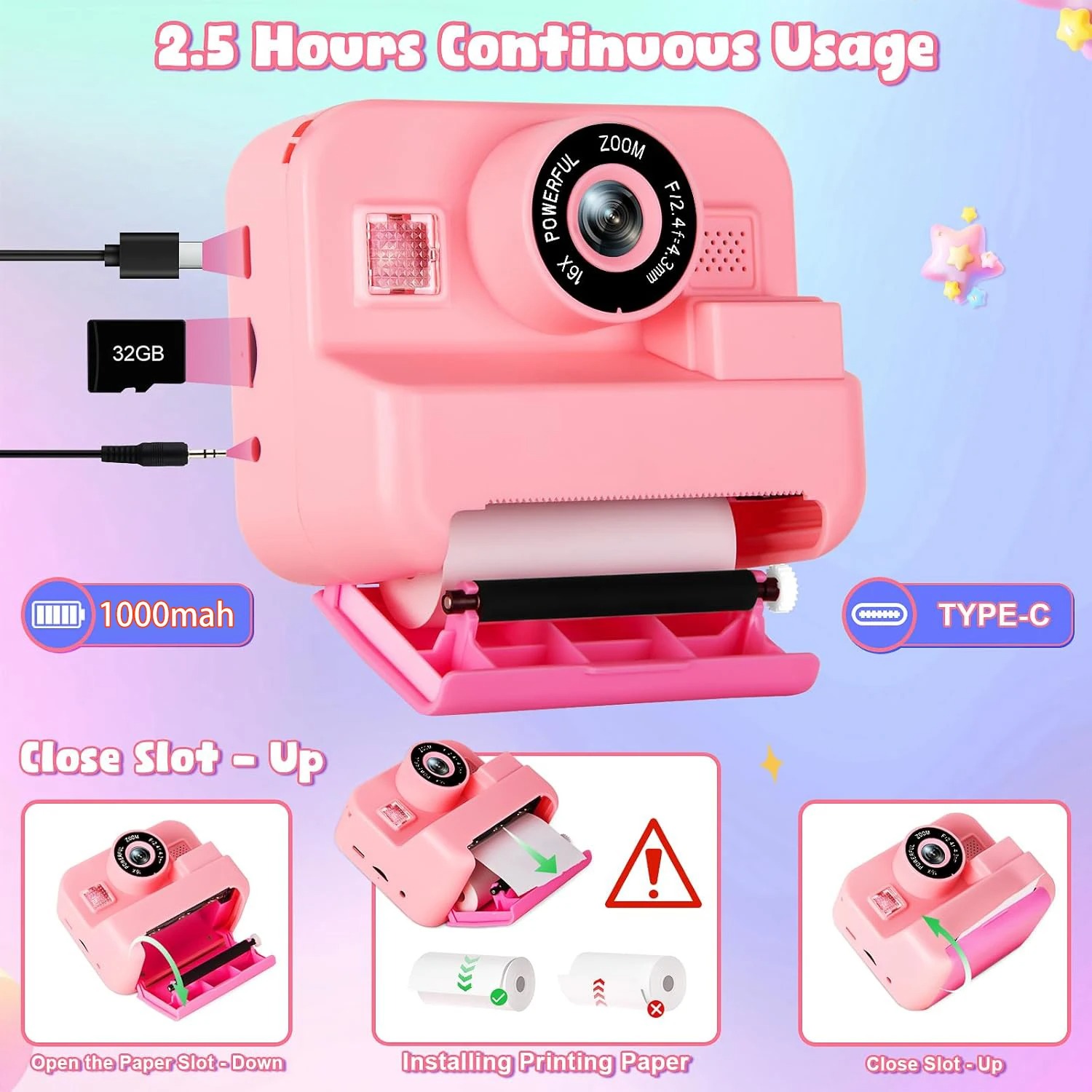 newInstant Print Camera With 3 - Kids Toys Top View のレビューと価格