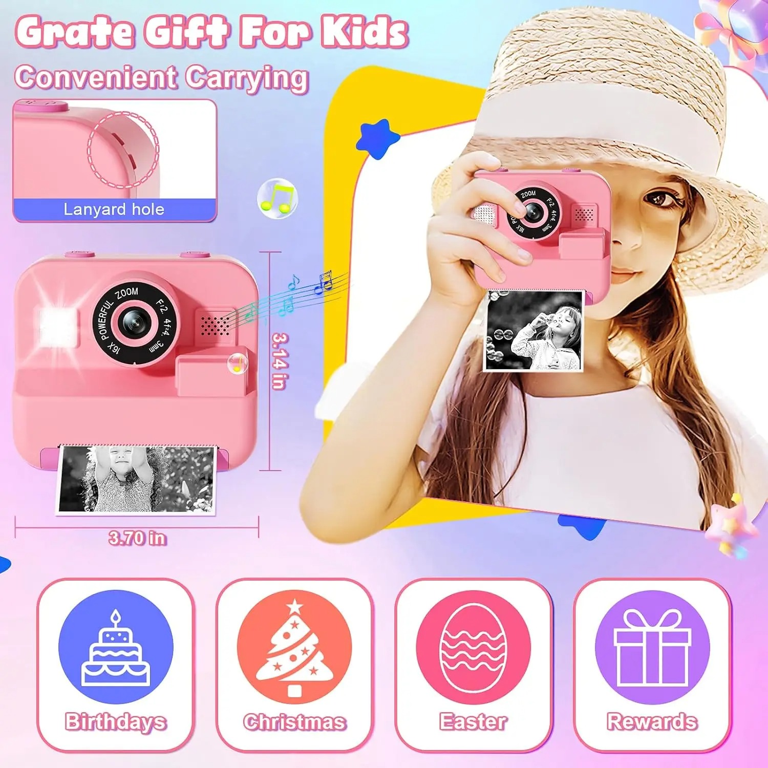 newInstant Print Camera With 3 - Kids Toys Top View のレビューと価格