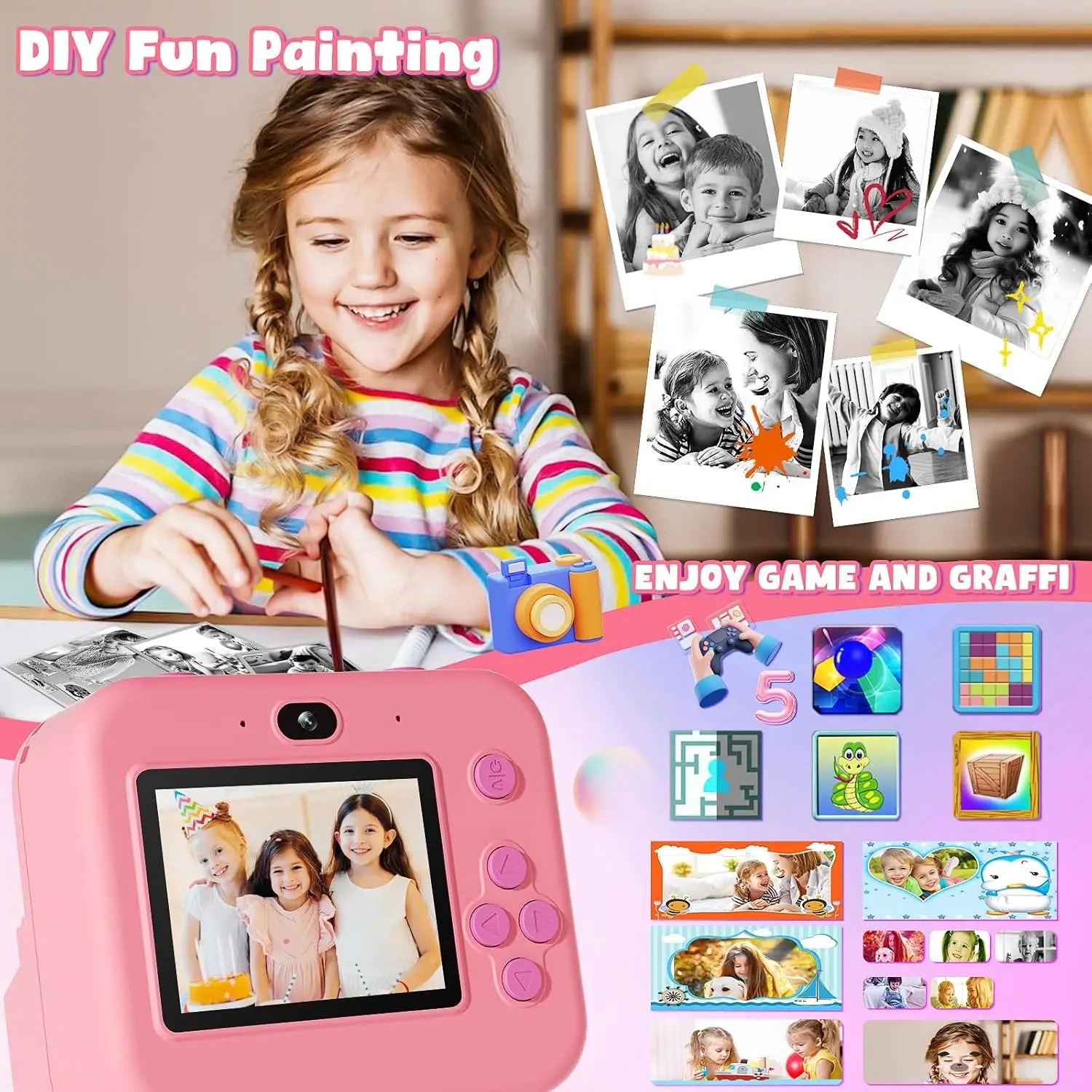 newInstant Print Camera With 3 - Kids Toys Top View のレビューと価格